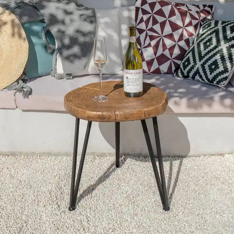 Table basse d'extérieur COSIEST en similicuir et fausse tranche d'arbre