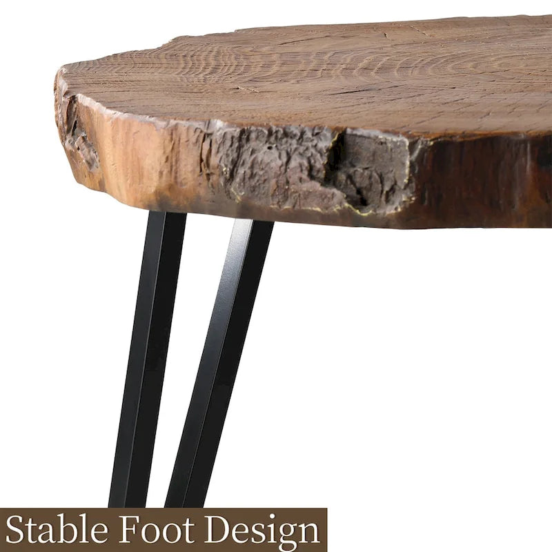 Table basse d'extérieur COSIEST en similicuir et fausse tranche d'arbre