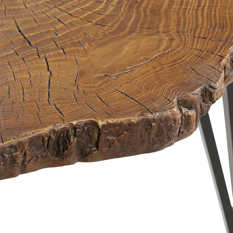 Table basse d'extérieur COSIEST en similicuir et fausse tranche d'arbre