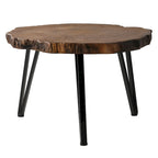 Table basse d'extérieur COSIEST en similicuir et fausse tranche d'arbre