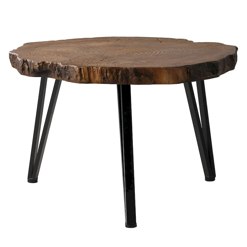 Table basse d'extérieur COSIEST en similicuir et fausse tranche d'arbre