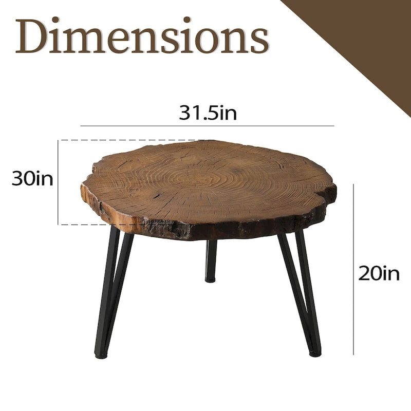 Table basse d'extérieur COSIEST en similicuir et fausse tranche d'arbre