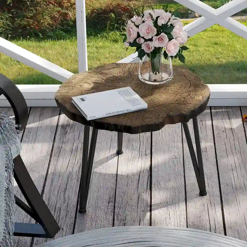 Table basse d'extérieur COSIEST en similicuir et fausse tranche d'arbre