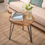 Table basse d'extérieur COSIEST en similicuir et fausse tranche d'arbre