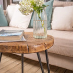 Table basse d'extérieur COSIEST en similicuir et fausse tranche d'arbre
