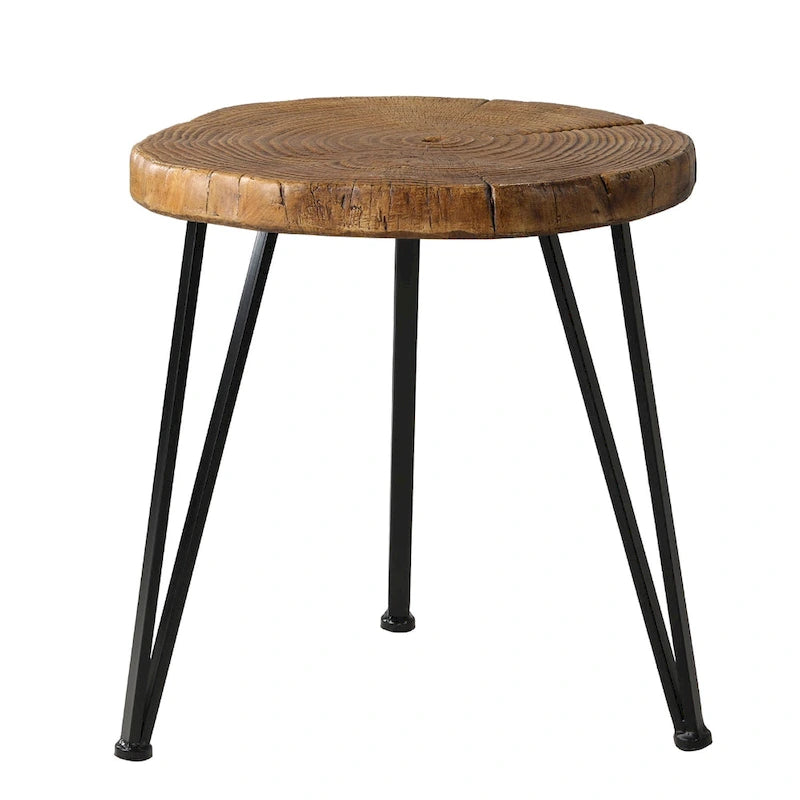 Table basse d'extérieur COSIEST en similicuir et fausse tranche d'arbre