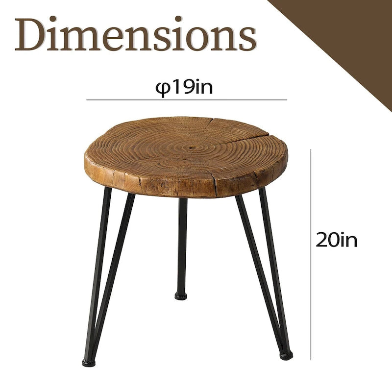 Table basse d'extérieur COSIEST en similicuir et fausse tranche d'arbre