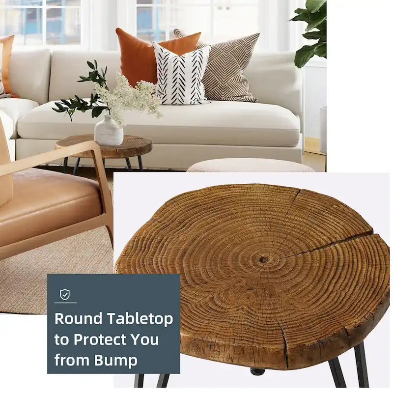 Table basse d'extérieur COSIEST en similicuir et fausse tranche d'arbre
