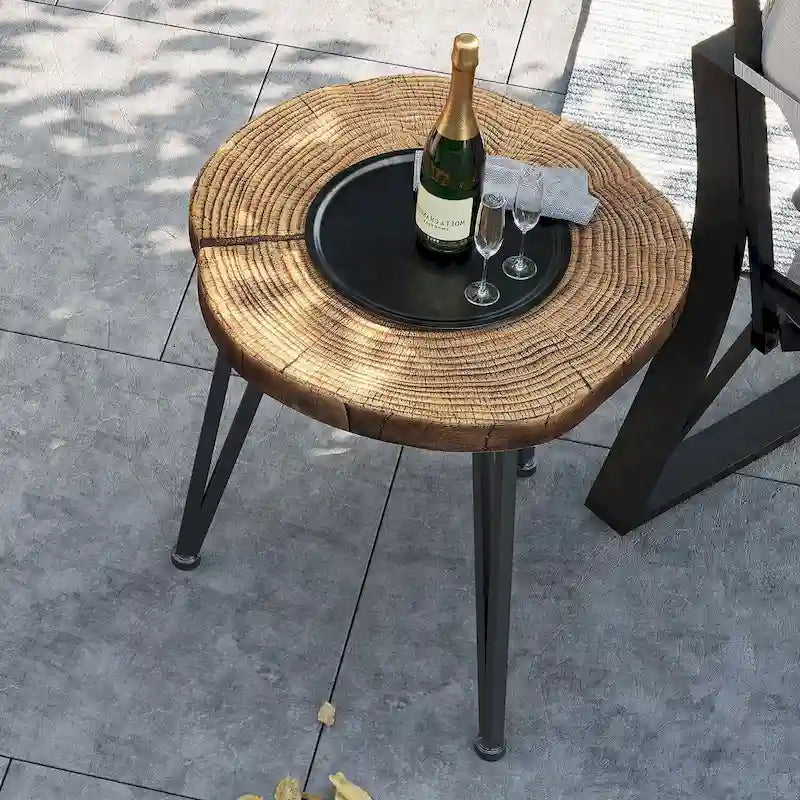 Table basse d'extérieur COSIEST en similicuir et fausse tranche d'arbre