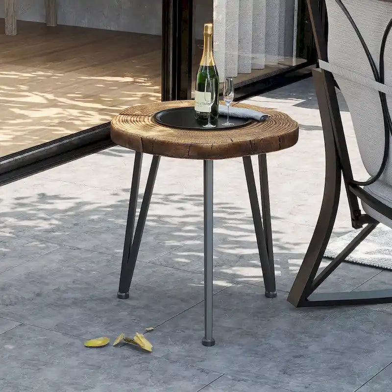 Table basse d'extérieur COSIEST en similicuir et fausse tranche d'arbre
