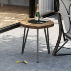 Table basse d'extérieur COSIEST en similicuir et fausse tranche d'arbre
