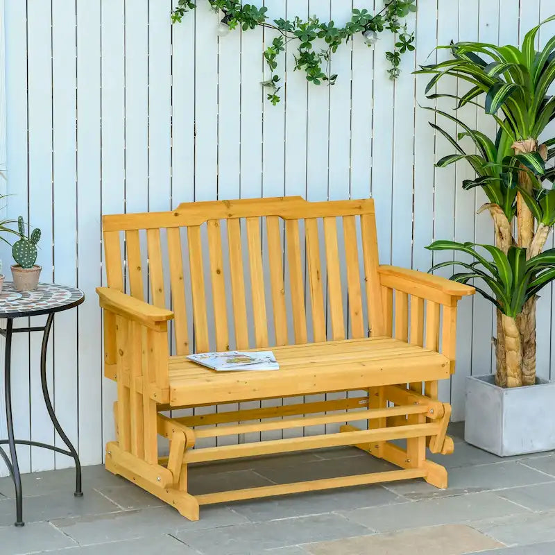 Balançoire de jardin Outsunny pour 2 personnes avec séchage rapide et accoudoirs larges, causeuse berçante en bois pour cour arrière