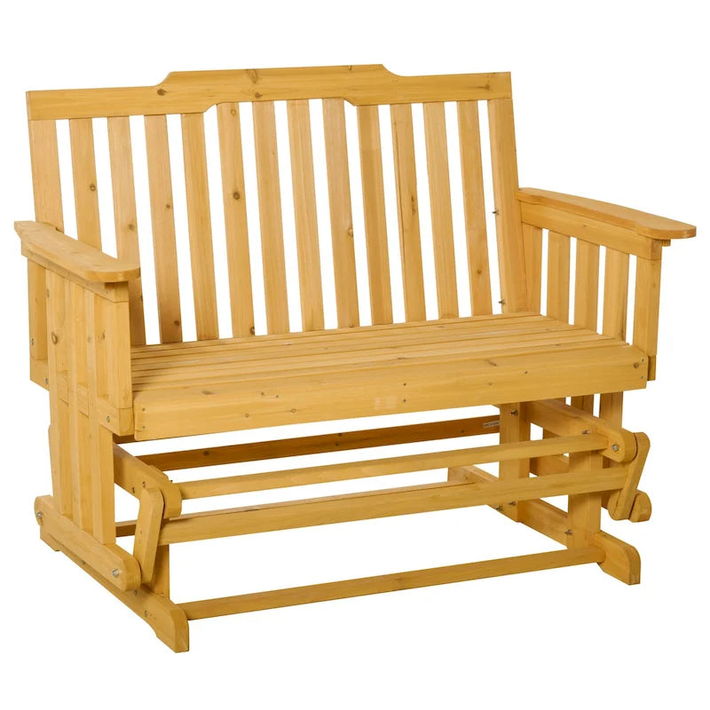 Balançoire de jardin Outsunny pour 2 personnes avec séchage rapide et accoudoirs larges, causeuse berçante en bois pour cour arrière
