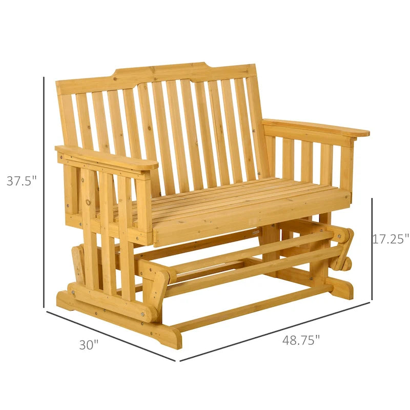 Balançoire de jardin Outsunny pour 2 personnes avec séchage rapide et accoudoirs larges, causeuse berçante en bois pour cour arrière