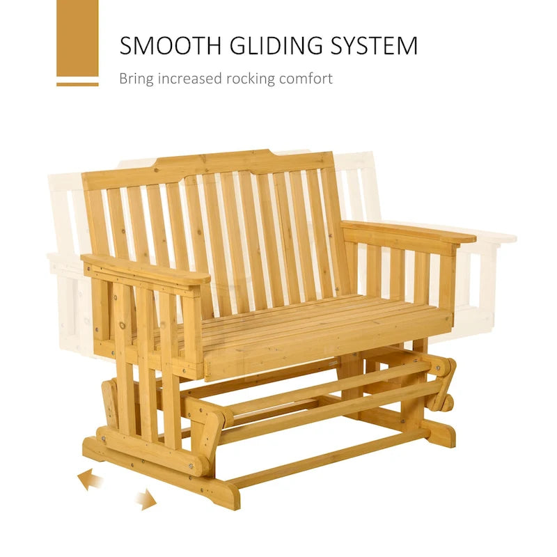 Balançoire de jardin Outsunny pour 2 personnes avec séchage rapide et accoudoirs larges, causeuse berçante en bois pour cour arrière