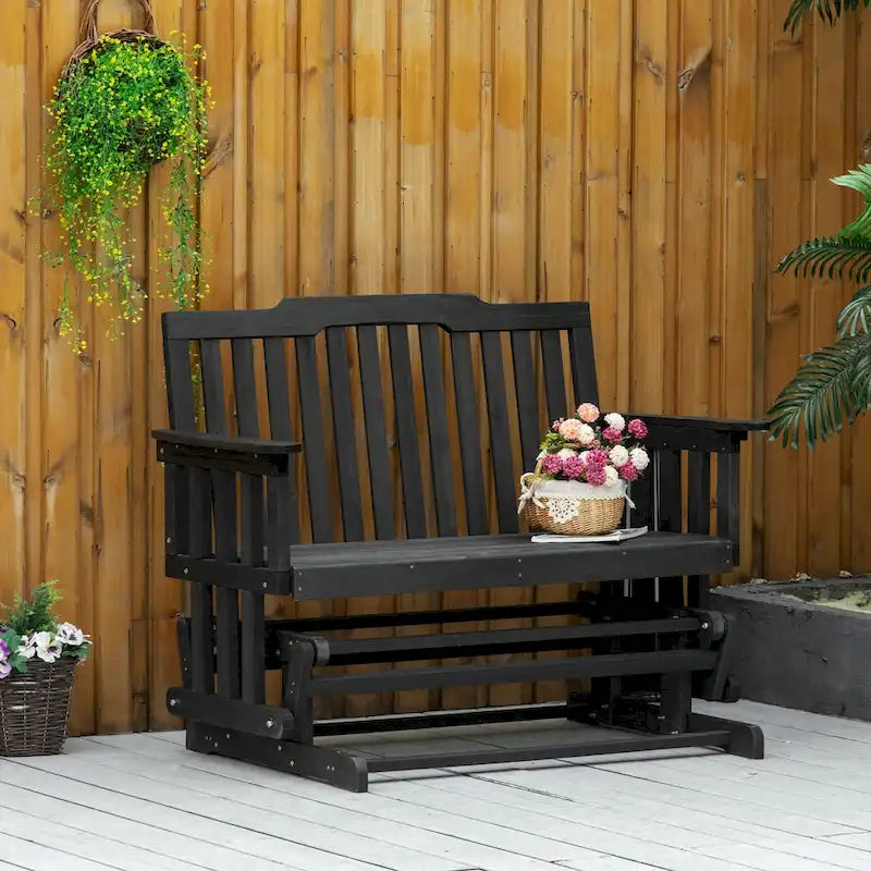 Balançoire de jardin Outsunny pour 2 personnes avec séchage rapide et accoudoirs larges, causeuse berçante en bois pour cour arrière