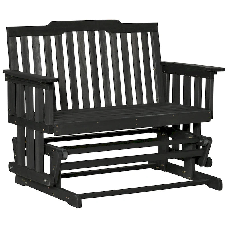 Balançoire de jardin Outsunny pour 2 personnes avec séchage rapide et accoudoirs larges, causeuse berçante en bois pour cour arrière