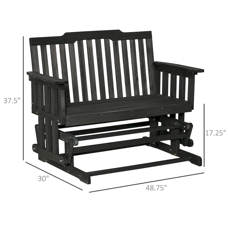 Balançoire de jardin Outsunny pour 2 personnes avec séchage rapide et accoudoirs larges, causeuse berçante en bois pour cour arrière