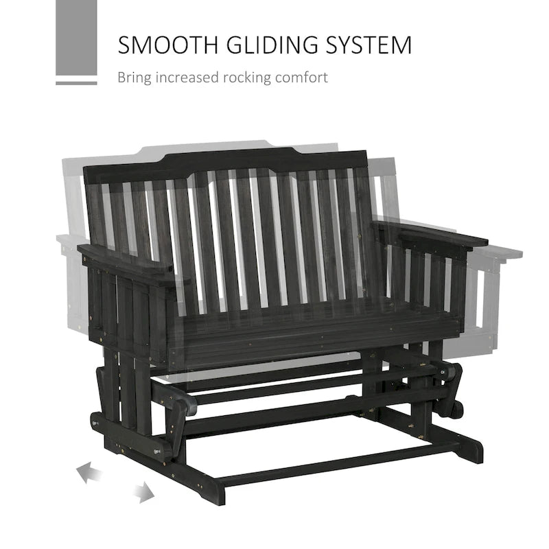 Balançoire de jardin Outsunny pour 2 personnes avec séchage rapide et accoudoirs larges, causeuse berçante en bois pour cour arrière