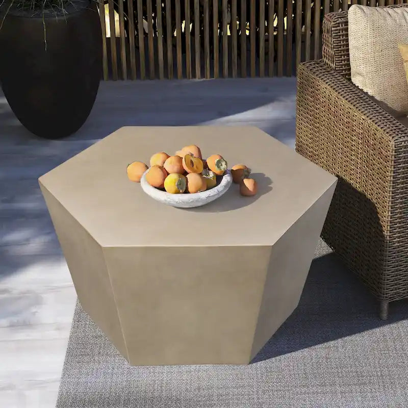 UPHA 28-inch Outdoor Patio Hexagon Magnesium Oxide Furniture Coffee Table