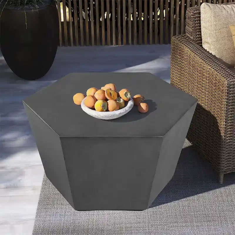 UPHA 28-inch Outdoor Patio Hexagon Magnesium Oxide Furniture Coffee Table
