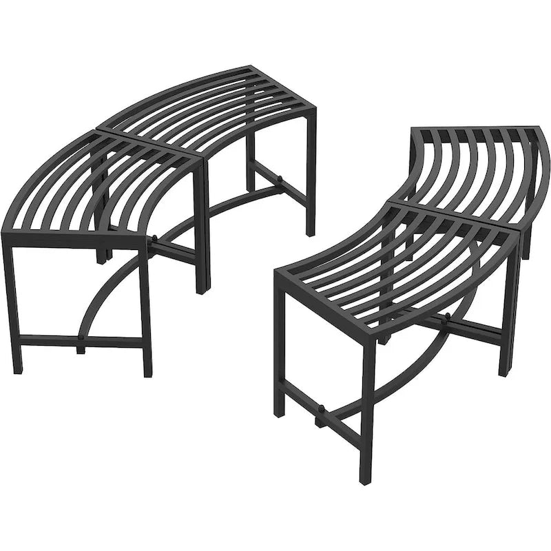 Banc de Foyer Courbé, Ensemble de 4, Banc Extérieur en Métal pour Foyer