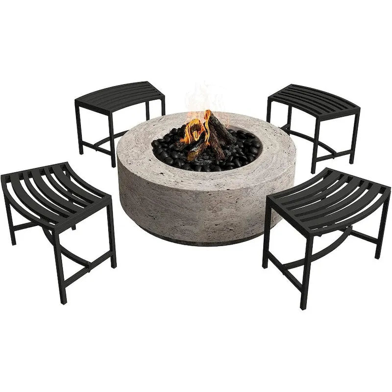 Banc de Foyer Courbé, Ensemble de 4, Banc Extérieur en Métal pour Foyer