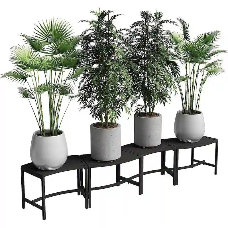 Banc de Foyer Courbé, Ensemble de 4, Banc Extérieur en Métal pour Foyer