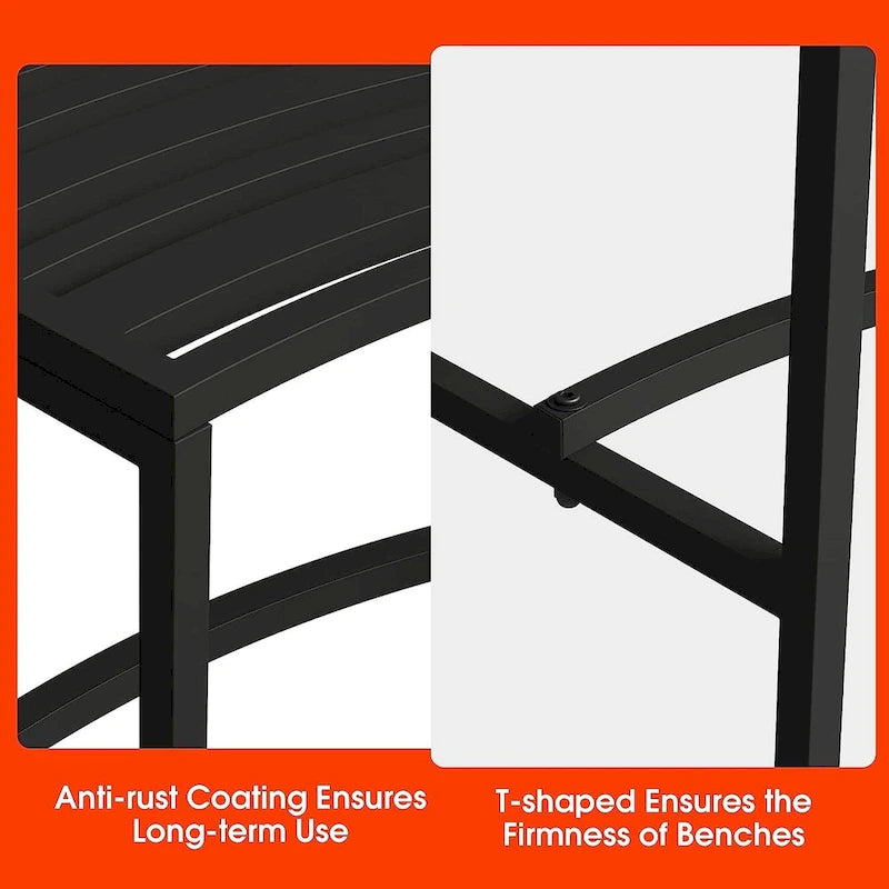 Banc de Foyer Courbé, Ensemble de 4, Banc Extérieur en Métal pour Foyer