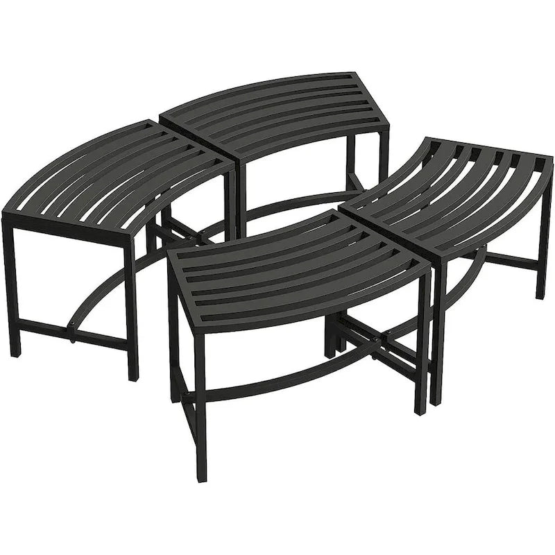 Banc de Foyer Courbé, Ensemble de 4, Banc Extérieur en Métal pour Foyer