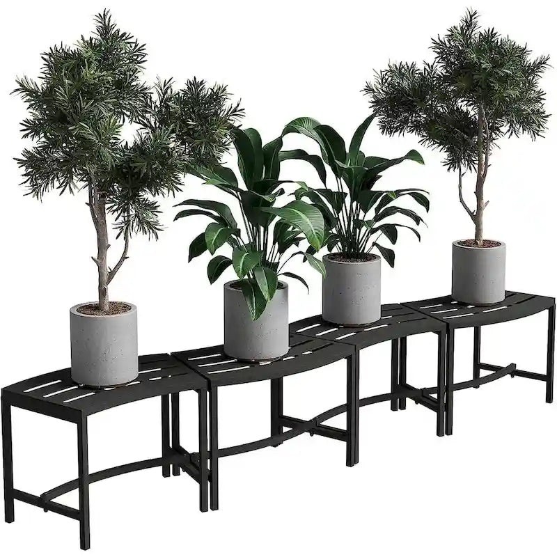 Banc de Foyer Courbé, Ensemble de 4, Banc Extérieur en Métal pour Foyer