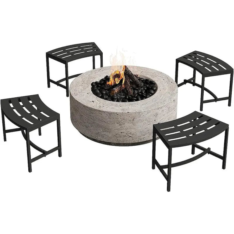 Banc de Foyer Courbé, Ensemble de 4, Banc Extérieur en Métal pour Foyer