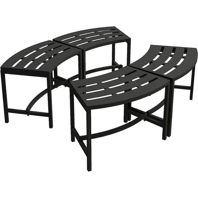 Banc de Foyer Courbé, Ensemble de 4, Banc Extérieur en Métal pour Foyer