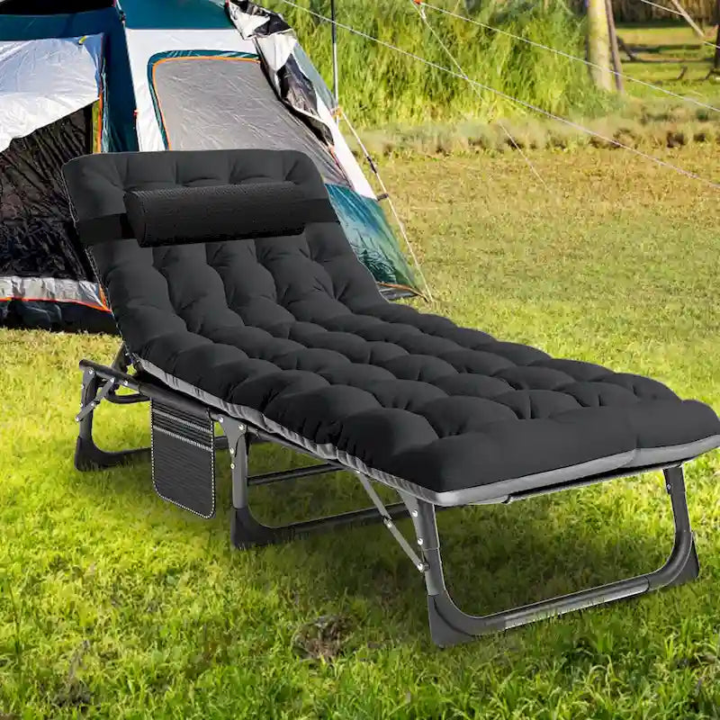 Portable Folding Camping Cot Bed with 2 Sided Mattress and Pillow - 75