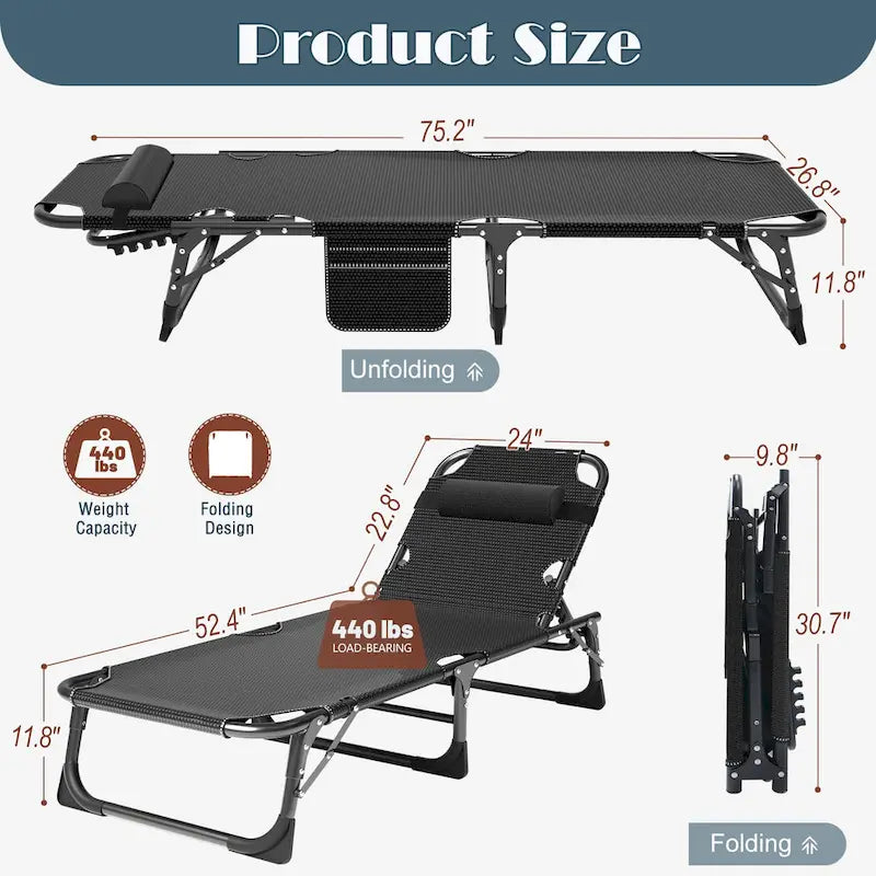 Lit de camp pliant portable avec matelas et oreiller double face - 75