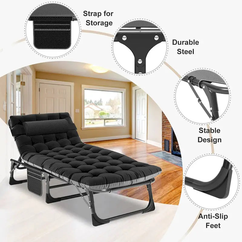 Lit de camp pliant portable avec matelas et oreiller double face - 75
