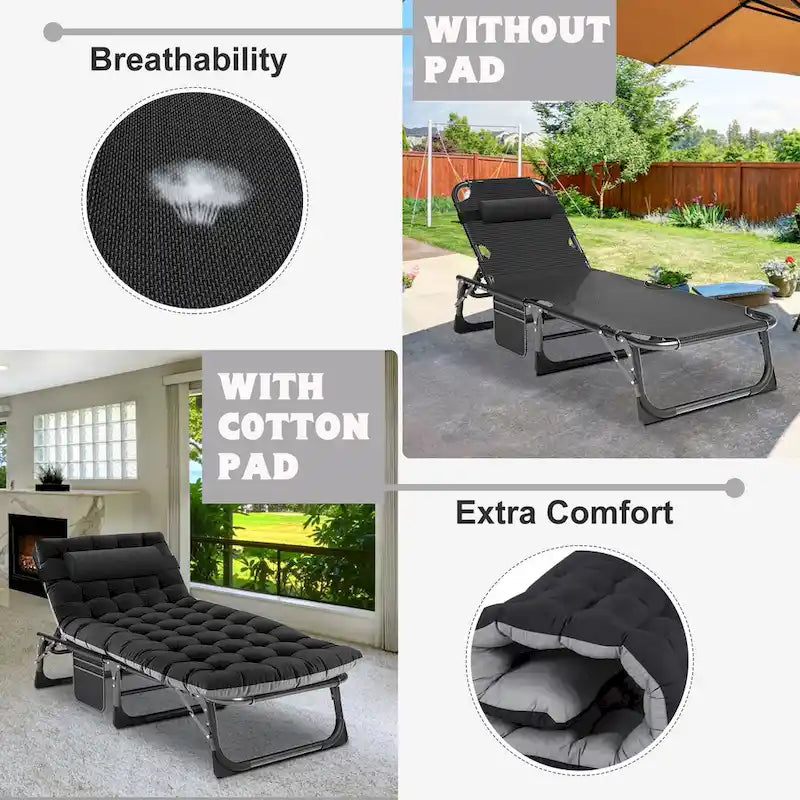 Lit de camp pliant portable avec matelas et oreiller double face - 75