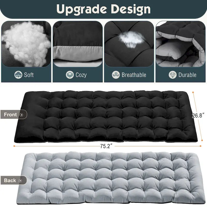 Lit de camp pliant portable avec matelas et oreiller double face - 75