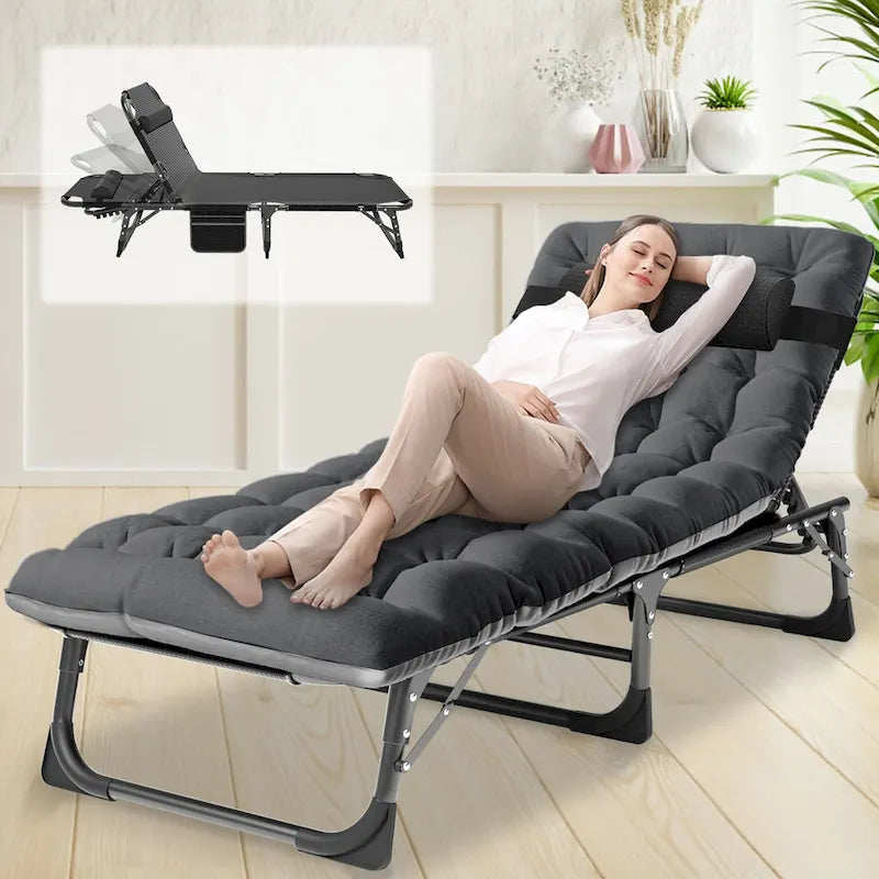 Lit de camp pliant portable avec matelas et oreiller double face - 75