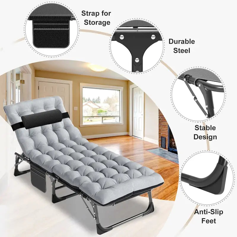 Lit de camp pliant portable avec matelas et oreiller double face - 75