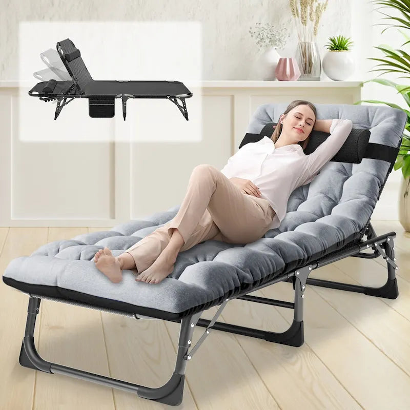 Lit de camp pliant portable avec matelas et oreiller double face - 75