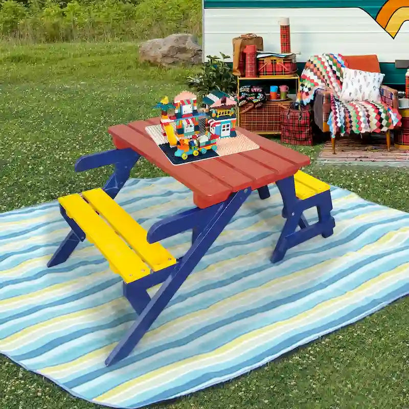 Outdoor Wood Multi-Functional Armchair with Table and Benches