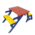 Fauteuil d'extérieur multi-fonctionnel en bois avec table et bancs