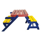Fauteuil d'extérieur multi-fonctionnel en bois avec table et bancs