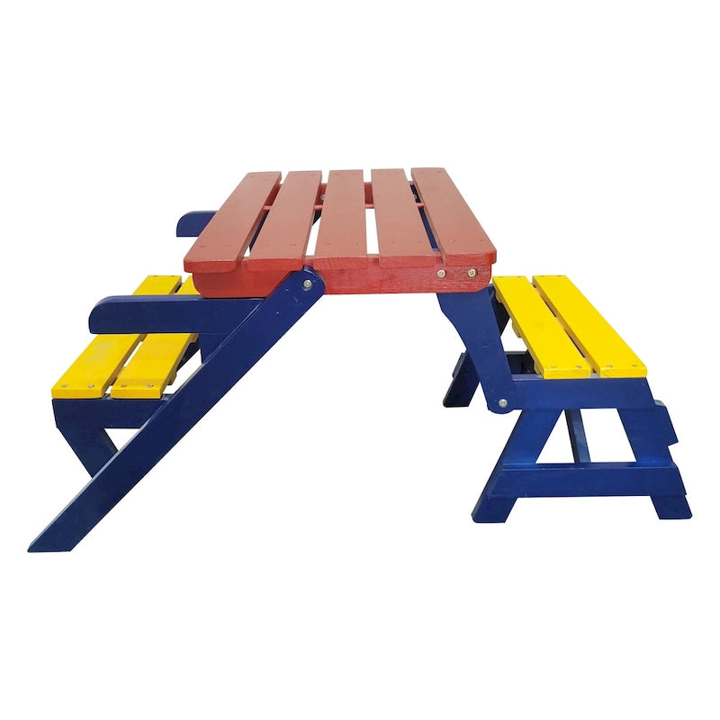 Fauteuil d'extérieur multi-fonctionnel en bois avec table et bancs