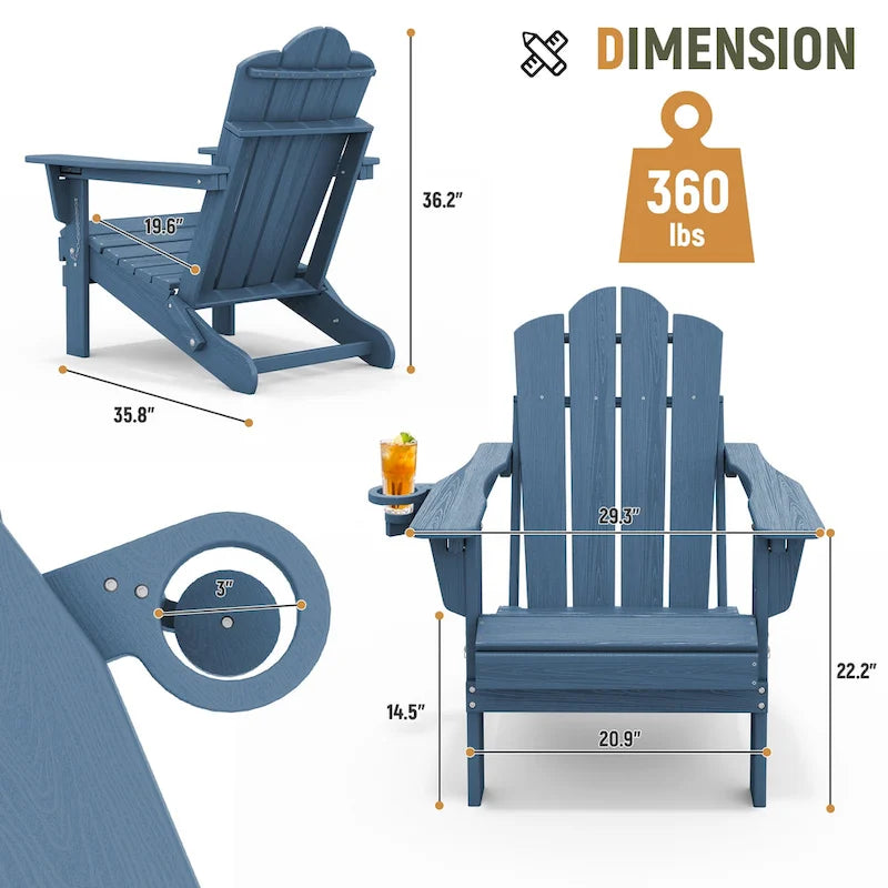 Chaise Adirondack pliante réglable en PEHD pour l'extérieur/l'intérieur