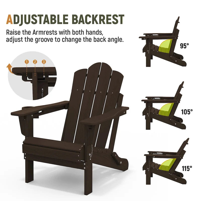 Chaise Adirondack pliante réglable en PEHD pour l'extérieur/l'intérieur