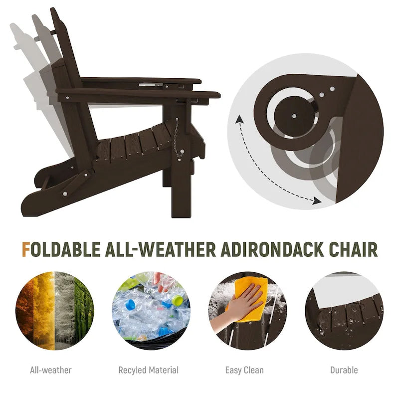 Chaise Adirondack pliante réglable en PEHD pour l'extérieur/l'intérieur