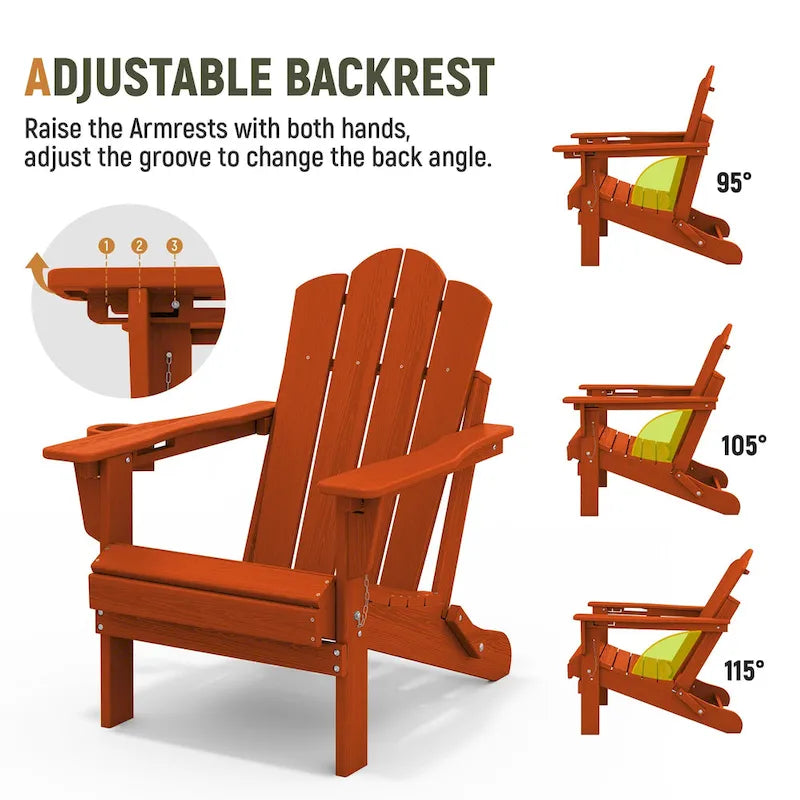Chaise Adirondack pliante réglable en PEHD pour l'extérieur/l'intérieur