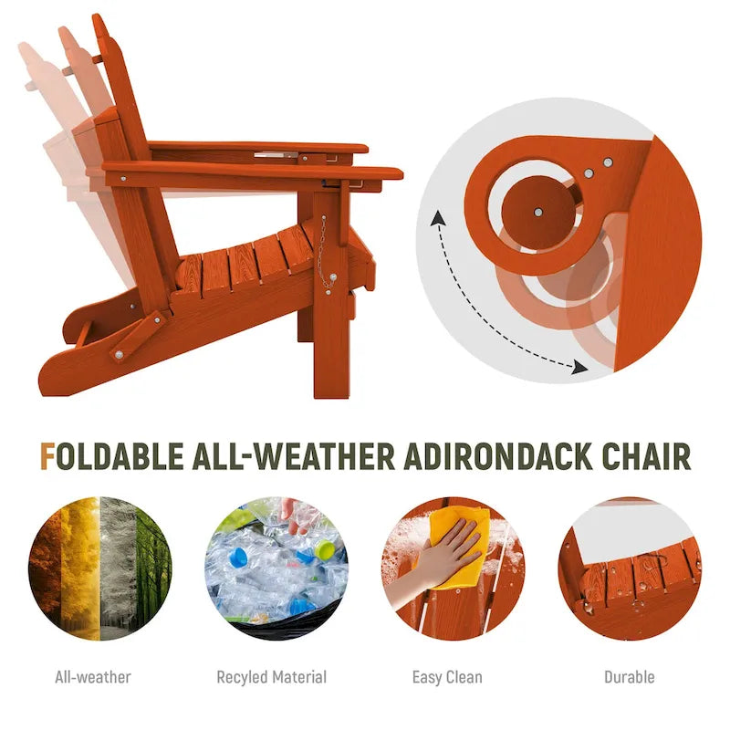Chaise Adirondack pliante réglable en PEHD pour l'extérieur/l'intérieur